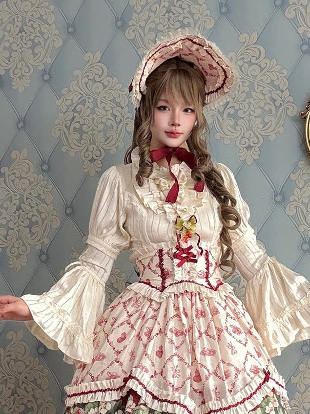 Red & White Bowknot Bonnet Headpiece - Currant