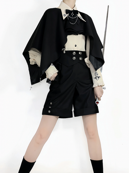 Shorts Shoulder Black Foldover Fashion Waist Straps with Ouji