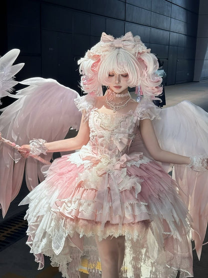 Pink Swan Feather Accented Lolita JSK Dress Set - Felinae Cookie
