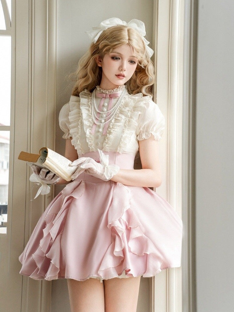 und gefälschte Bluse entbeint Stücke Design Aprikose rosa Rock Lolita Taille Kleid zwei