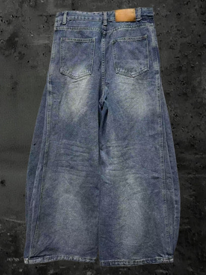 Splatter with Punk and Faded Appliques Blue Random Wide-Leg Jeans Wash Embroidered