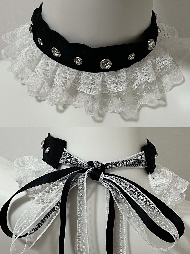 Options 5 Studs Trim Choker Color Lace Decorated