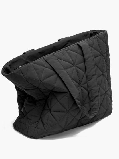 Roomy Lightweight Diamond-Stitch Black Tote: Elegant