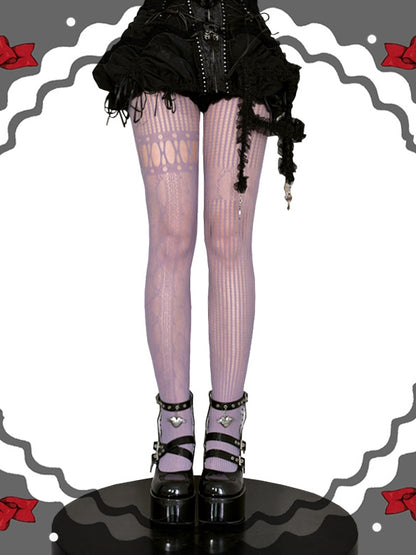 Red / Purple / Black / White Asymmetrical Cutout Fishnet Tights