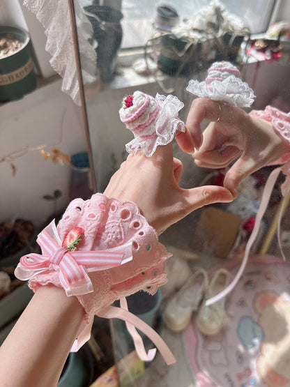 Cake-shaped White Ring Lolita and Lace Pink Knitted