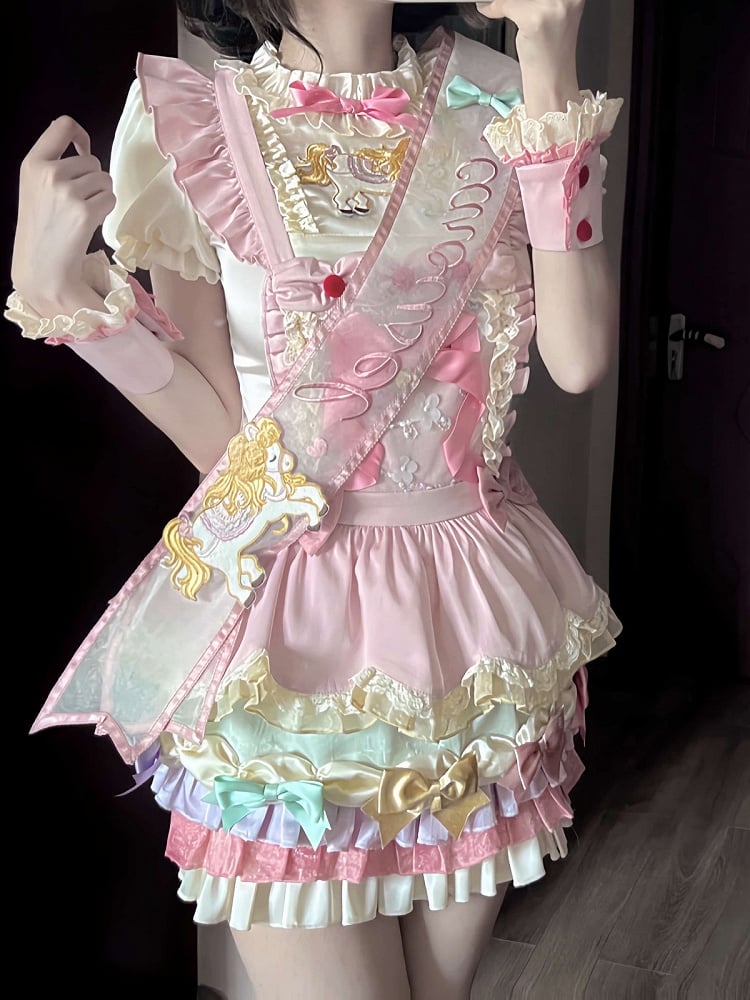 Pink Lolita Sash with Cute 3D Horse Embroidery Decoration - Sweet Dream Box