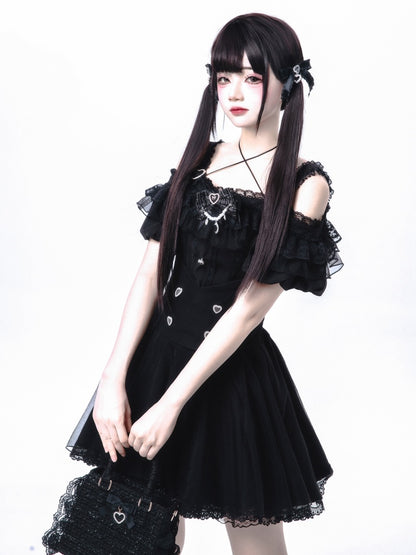 Fliege mit Perlenkette Jirai Kei Schwarz kariert