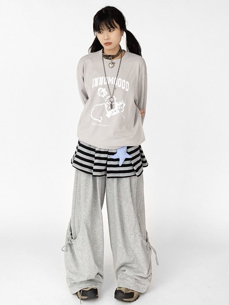 Daily Sweatpants Kwaii with Drawstring Waist Grey Elastic - Covered