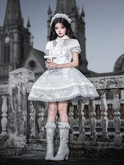 White Lily Embroidery Lace Gothic Lolita Dress - Unknown Star