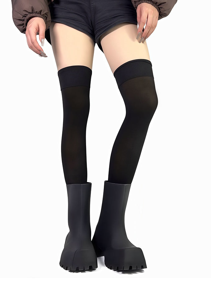 Weiß/Schwarz bedruckte Overknee-Strümpfe