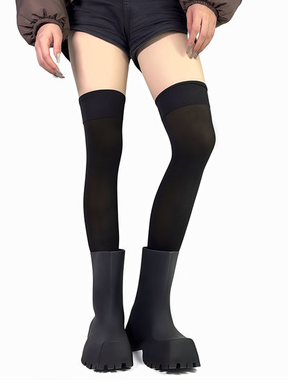 Weiß/Schwarz bedruckte Overknee-Strümpfe