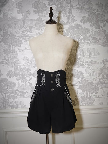 Shorts Lolita Ouji Straps Waist Black Corset with Belt High