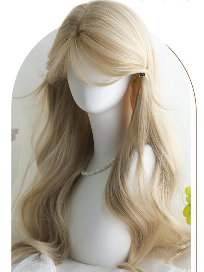 Long With Wigs Wavy 65cm Bangs Curtain Blonde