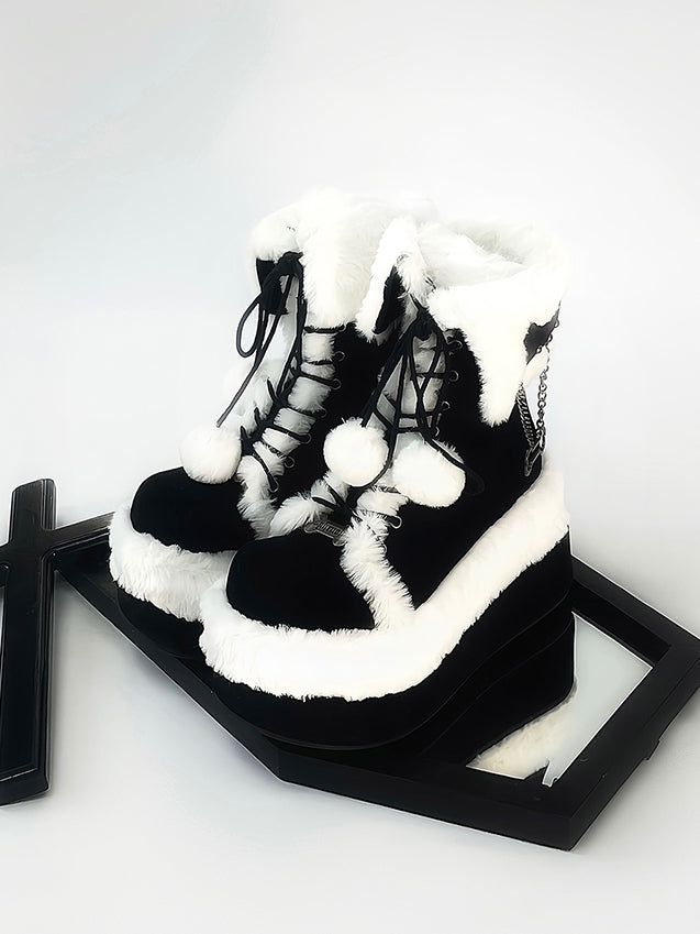 Plush Cozy Platform Winter with Fold-Over Cuff Black Lining Boots