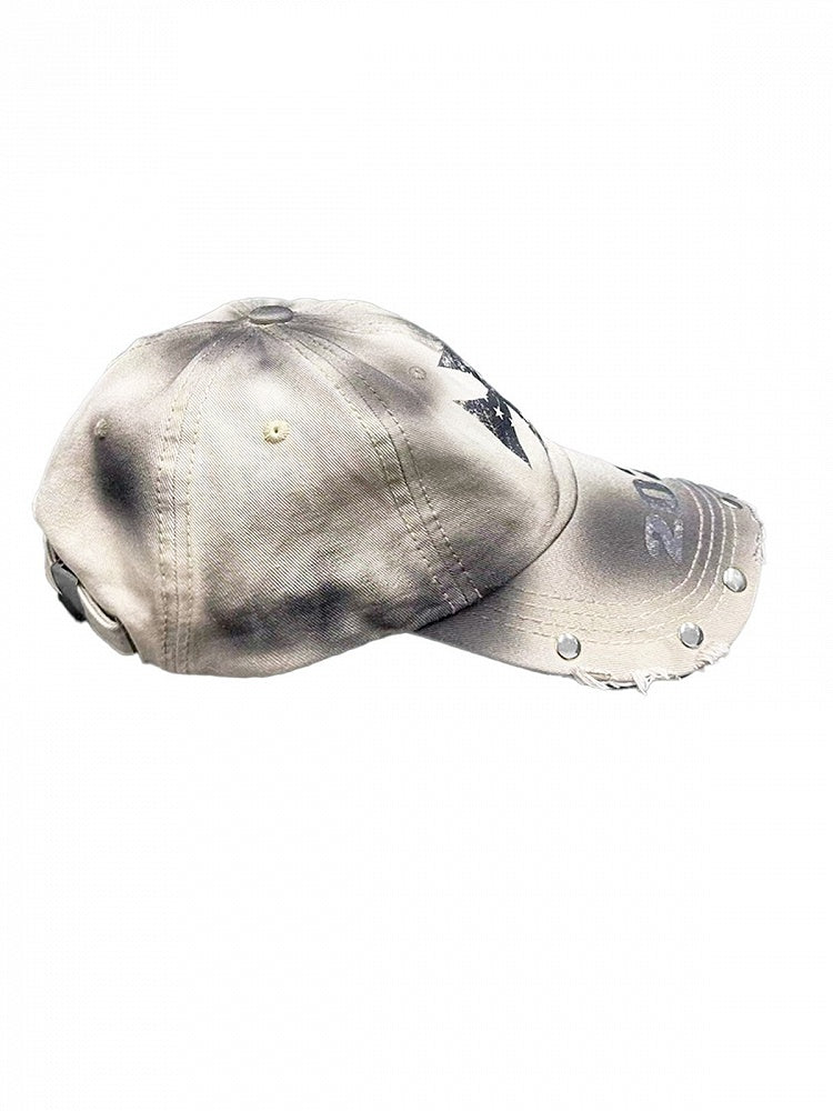 Rock Punk Distressed Khaki Baseball Cap Studs Cross Print