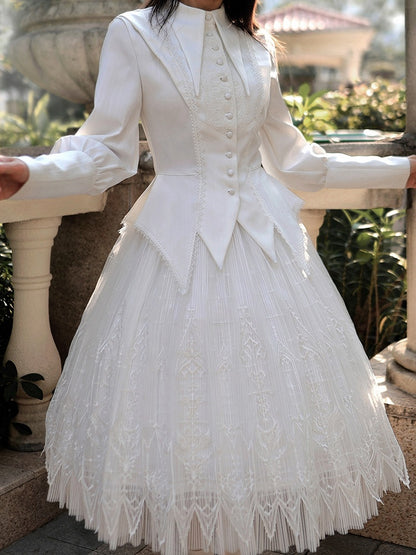 Sleeves Long Shirt Lolita White Collar Gothic Pointed Flat