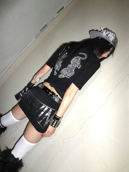 Letter Black Slim-fitting T-Shirt Print with