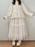 White Lolita Multi-Layer Skirt Ruffled Elegant Tulle Hem Loose