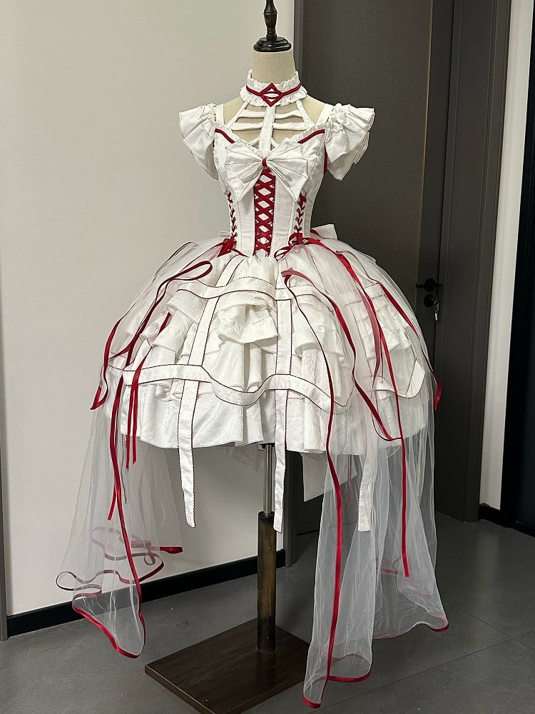 Korsett mit Schnürung an der Taille, Gothic-Rock, Vogelkäfig-Kleid in Weiß und Lolita-Rot
