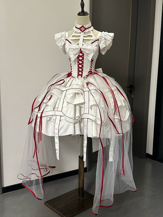 Korsett mit Schnürung an der Taille, Gothic-Rock, Vogelkäfig-Kleid in Weiß und Lolita-Rot