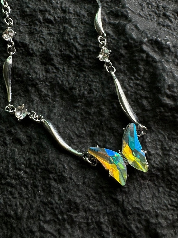 Silver Rhinestone Butterfly Necklace - YSHXS