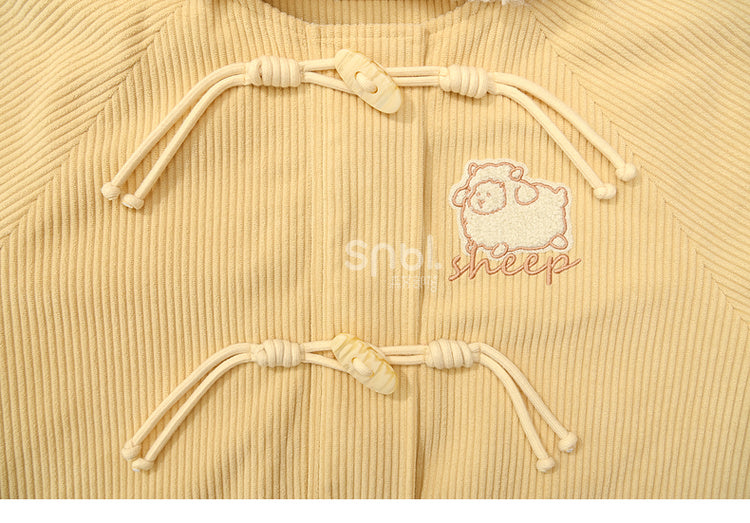 Milchgelber süßer Cord-Dufflecoat mit Lammkapuze