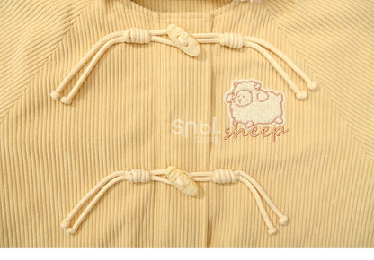 Milchgelber süßer Cord-Dufflecoat mit Lammkapuze