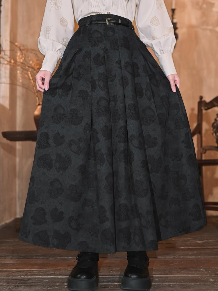 Grey Chinese Style Print - Skirt Leaf Dark