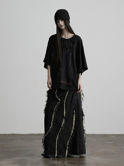 Batwing Black Tee with Gothic Prints - INDULGE