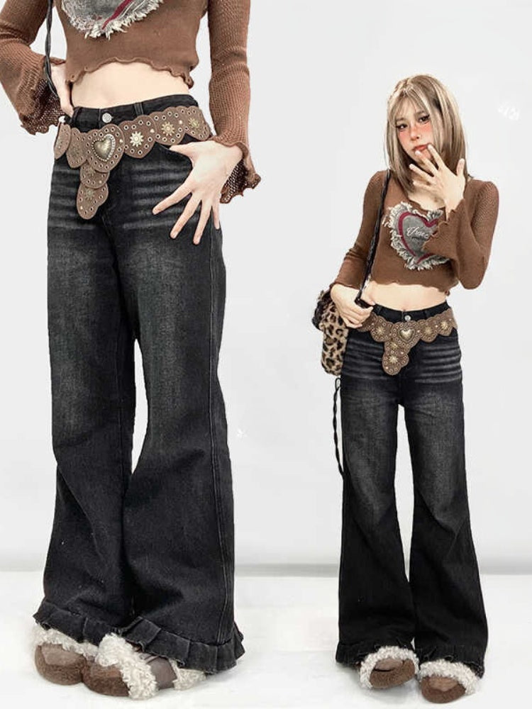 ミラードファッション ブラウン ウェイストランドパンク ハート型スタッズウエストベルト