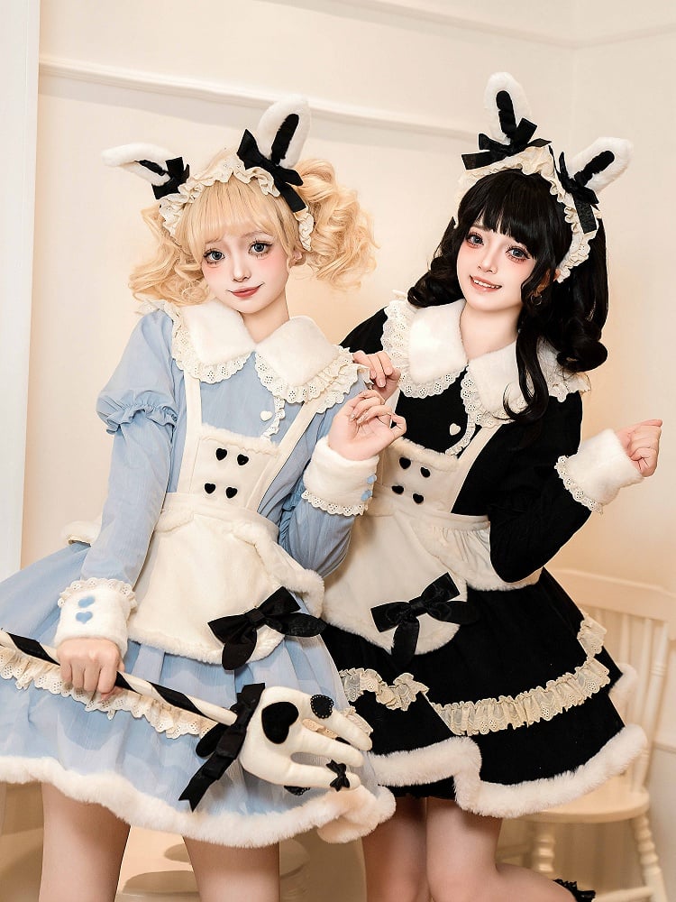 Cremige abnehmbare Plüsch-Hasenohren Maid Lolita KC