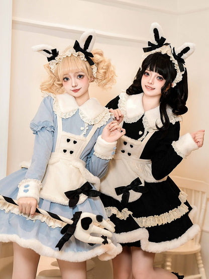 Alice Blue Long Sleeves Plush Collar and Cuffs Sweet Lolita OP Full Set