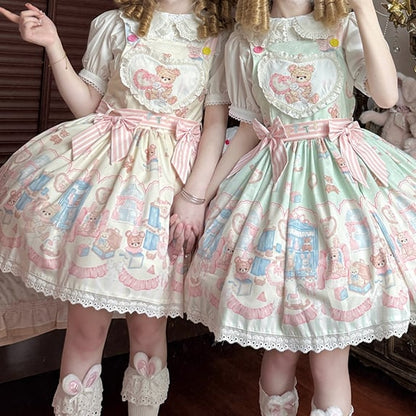 Overall Plüschhase Cremefarbener Lolita Weißer Kleiddruck und Spielzeug Süßer Teddy