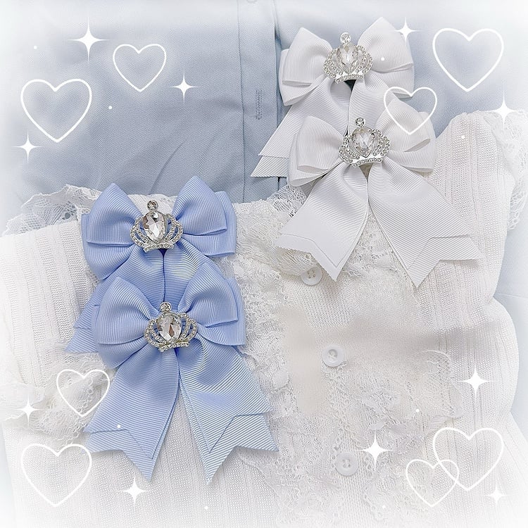 Jirai Kei Blau-weiße Strass-Kronen-Schleifen-Haarspangen