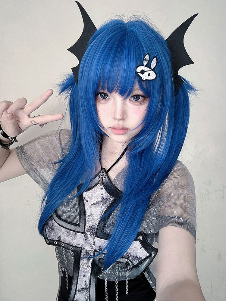 Bangs Wig 63CM Blue With Length Straight Full