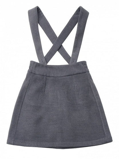 Dark Grey Detachable Shoulder Straps Overall Woolen Short Skirt