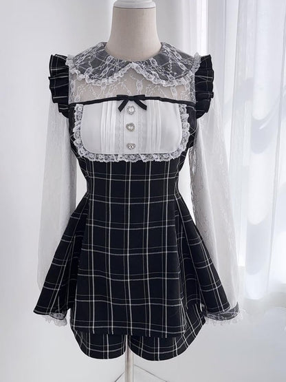 ピーターパンカラーの長袖ドレスショーツ