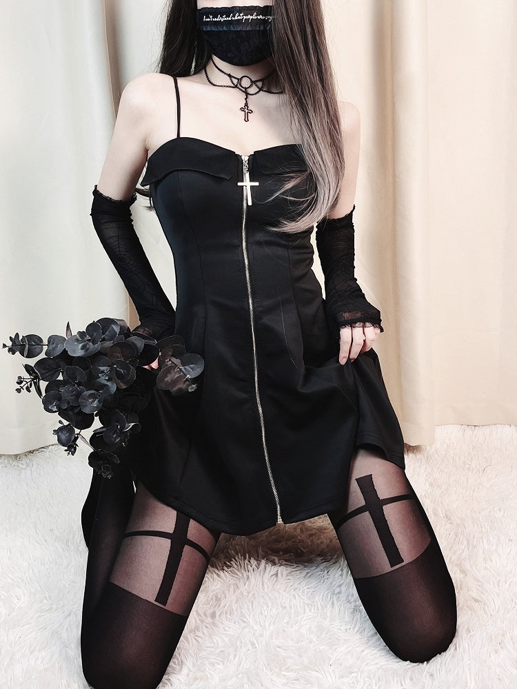 Inspired Punk Gothic Black Cross Semi-sheer Design Tights with