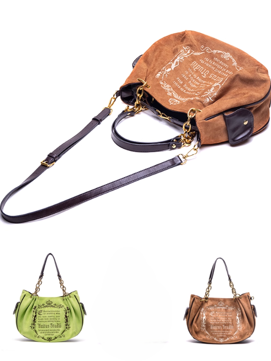 Vintage Green Gothic Lettering Embroidered Tote Bag with Chain Strap
