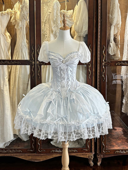 Blue Sweetheart Neckline Boning Corset Ribbon Bow OP Dress - Iris fleur