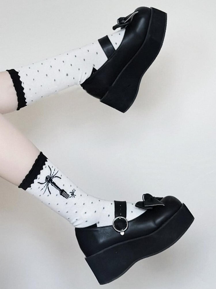 Spider Polka-Dot Socken Lolita Kalb Schwarz Gabel Muster