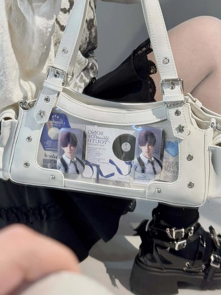 Schultertasche mit Y2K-Charm-Tasche in Weiß Star Ita PU