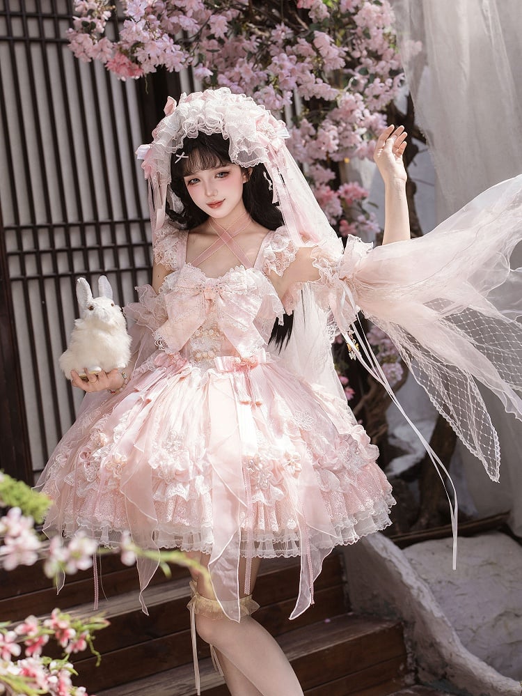 Sakura and Lolita Tassel Accents Dress Frog Button Chinoiserie with Pink JSK