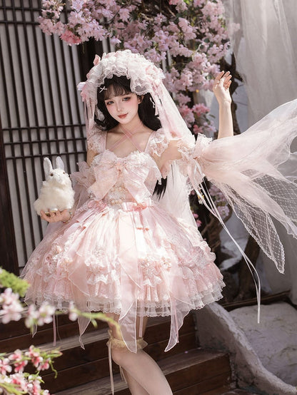 Sakura and Lolita Tassel Accents Dress Frog Button Chinoiserie with Pink JSK