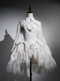 Weißes Shiro Lolita-Kleid aus Spinnennetzstoff mit Kordelzug am Saum unter der Brust