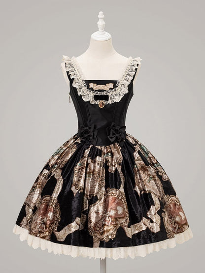 Lace-Trimmed Baroque Classic Black Set Top+Skirt Lolita Elegant