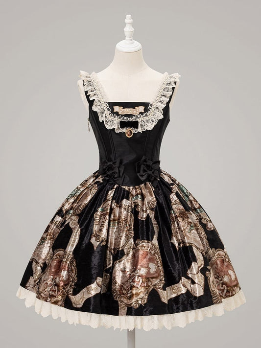 Lace-Trimmed Baroque Classic Black Set Top+Skirt Lolita Elegant
