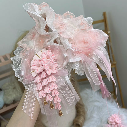 Ruffled Types Pink Lace Bow Hairband Lolita Flower 2 Sweet