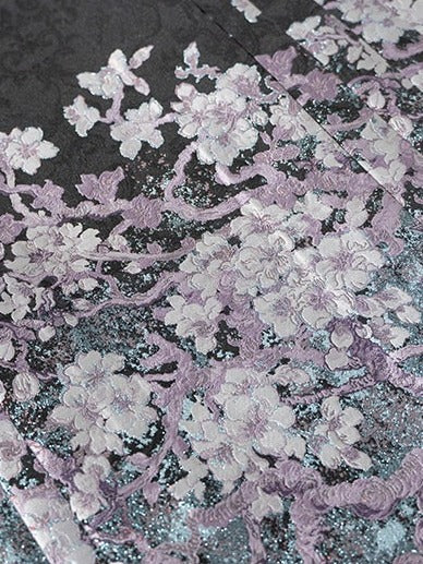 Black Floral Pleated Hanfu Skirt - Yimu Walnut