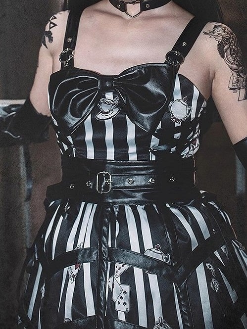 mit Spielen Schwarz Drucke Gestreiften Lolita Punk Grün Kleid Karte Dark